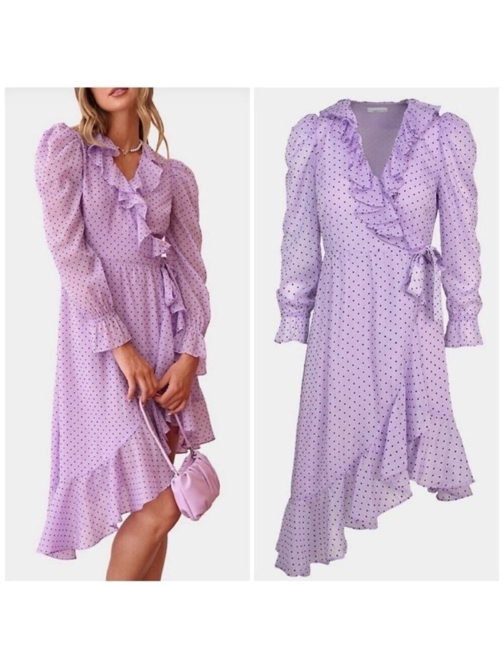 Adelyn Rae Purple Wrap Dress with Bishop Sleeves